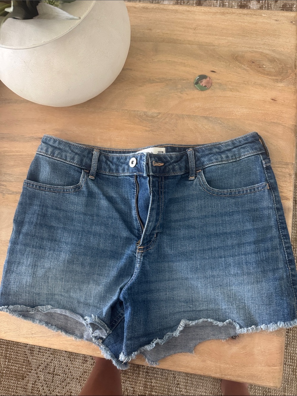 abercrombie kids Blue Denim Cutoff Shorts with Frayed Hem
